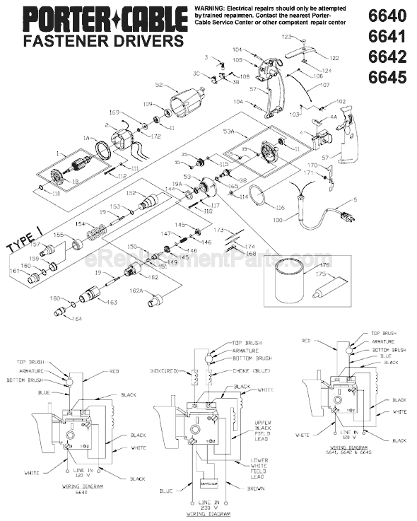 Page A Diagram and Parts List for 6645 Type 1 Porter Cable Electric Drill